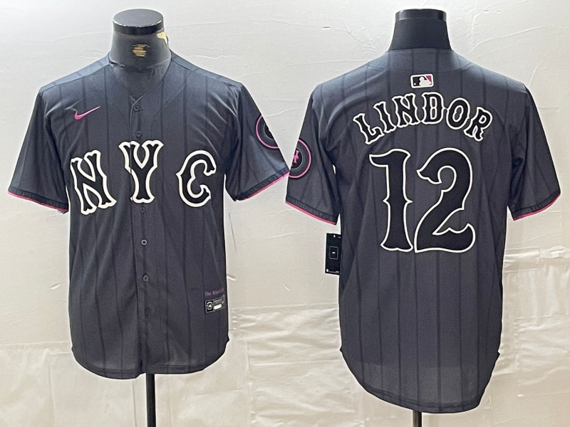 Men's New York Mets Francisco Lindor #12 Graphite 2024 City Connect Limited Player Jerseys