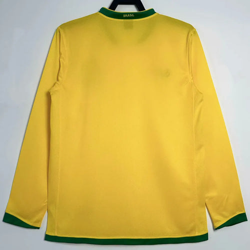 2006 Brazil Home Yellow Retro Long Sleeve Soccer Jersey Back