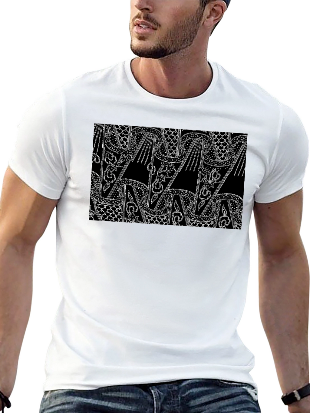 Abstract Pattern Black T-Shirt for Men