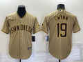 Men's San Diego Padres Tony Gwynn #19 Khaki Stitched Jerseys