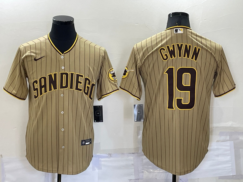 Men's San Diego Padres Tony Gwynn #19 Khaki Stitched Jerseys