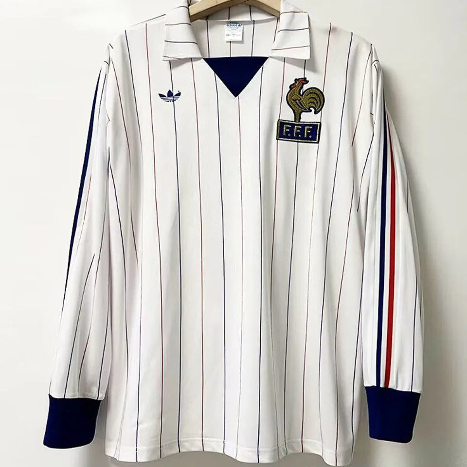 1980/82 France Away White Retro Long Sleeve Jersey Front