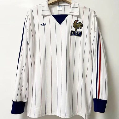 1980/82 France Away White Retro Long Sleeve Jersey Front