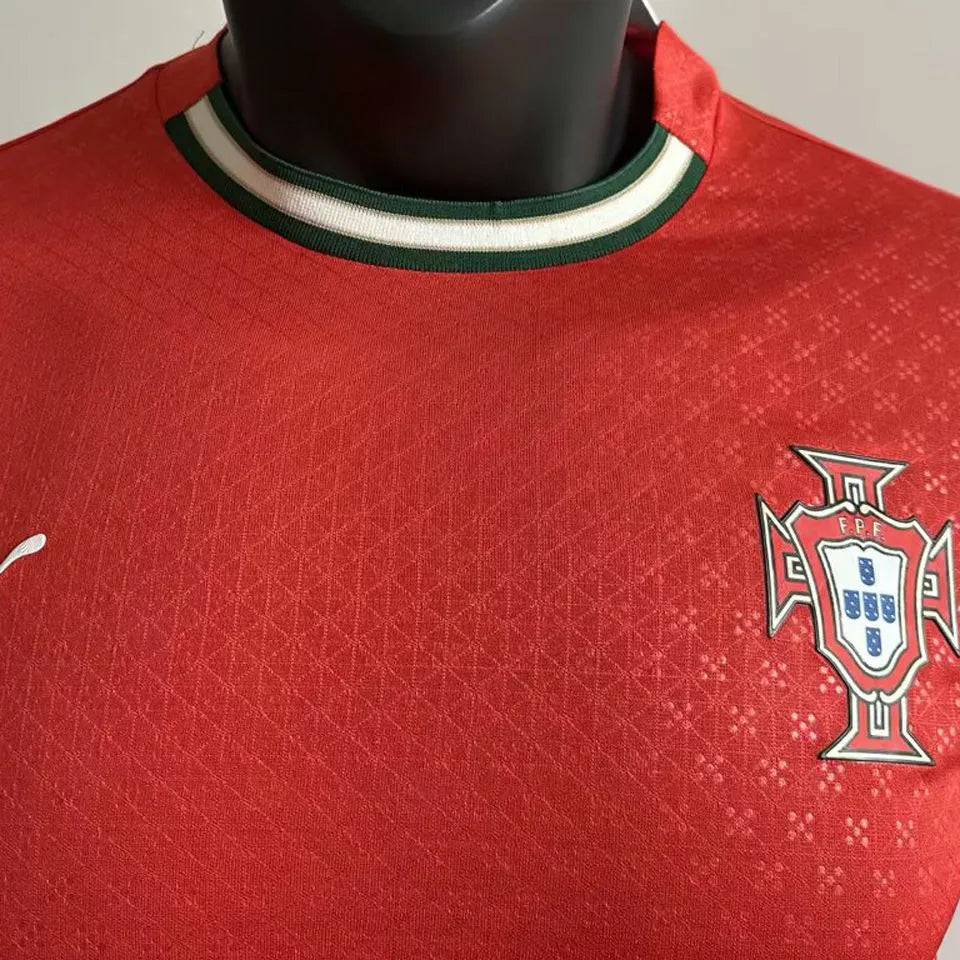 2025/26 Portugal Home Red Long Sleeve Player Version Soccer Jersey Detail 1