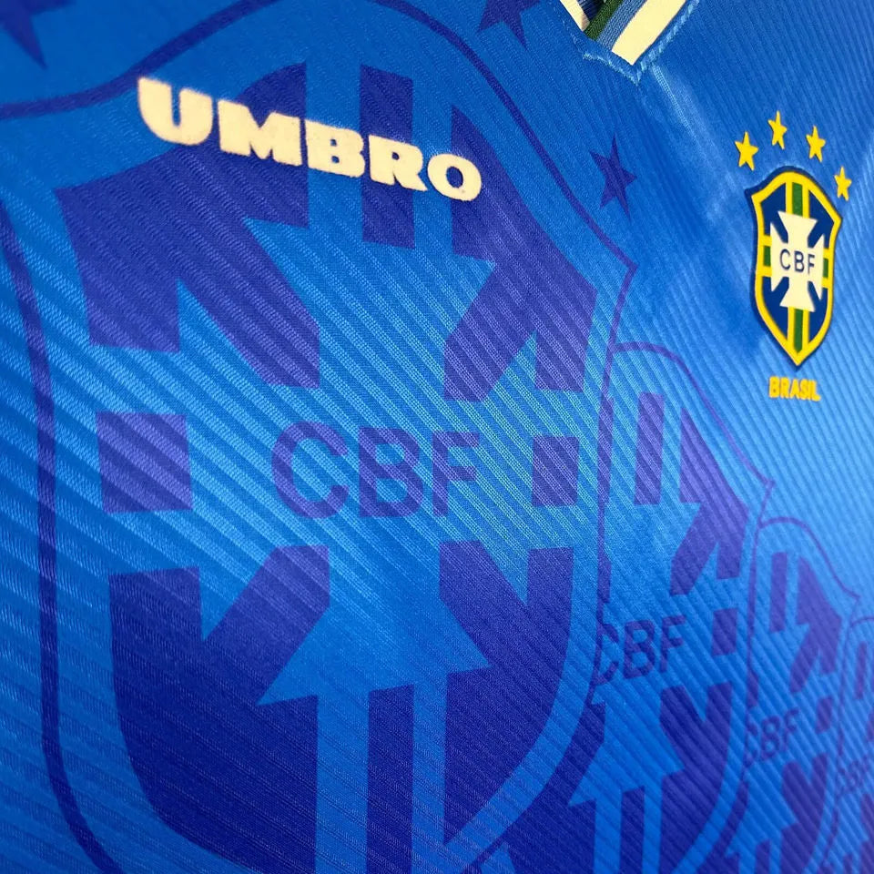 1996 Brazil Away Blue Retro Soccer Jersey Detail 3