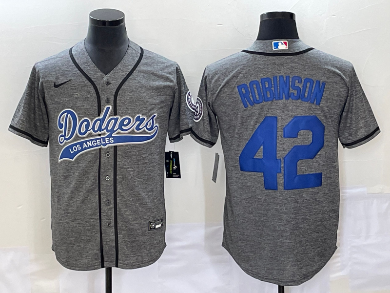 Men's Los Angeles Dodgers Jackie Robinson #42 Gray Game Jerseys Joint Edition