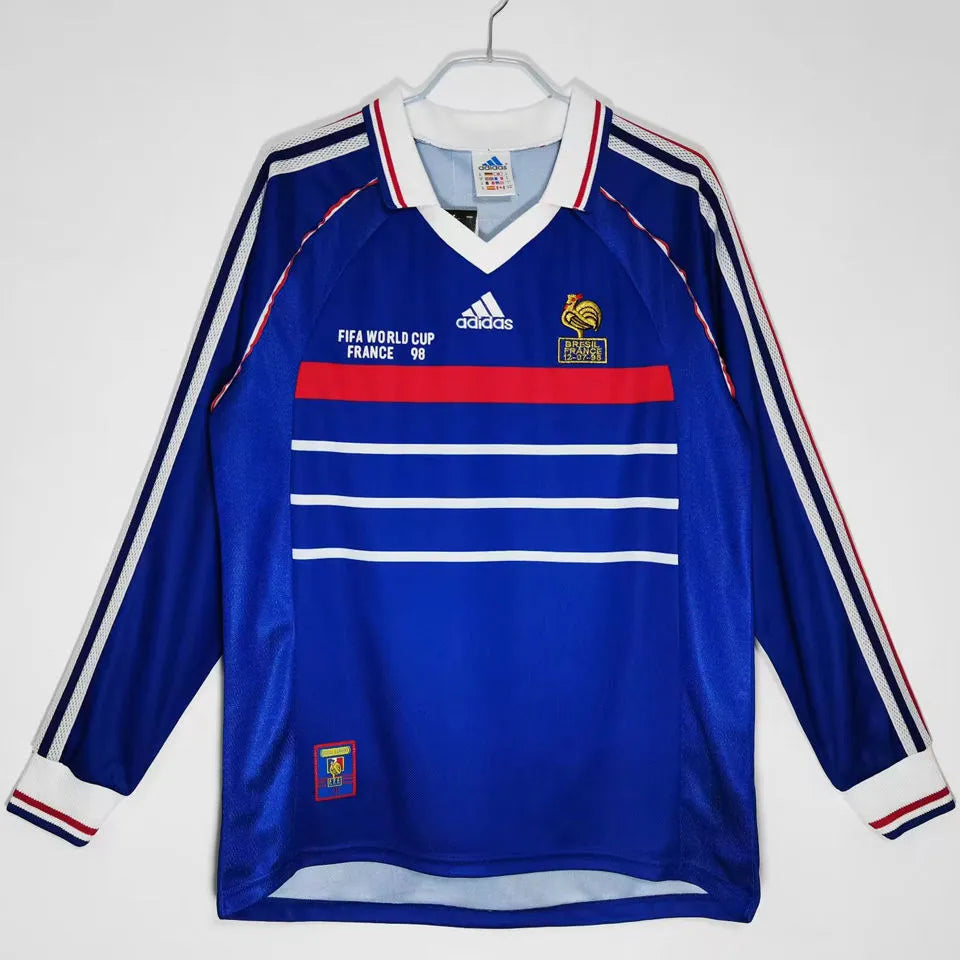 1998 France Home Long Sleeve Retro Soccer Jersey Front
