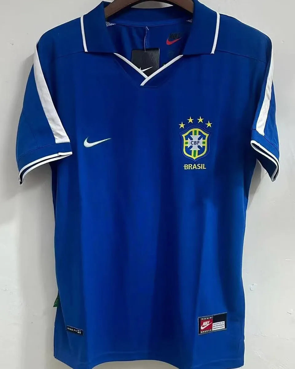 1997 Brazil Away Blue Retro Soccer Jersey Front