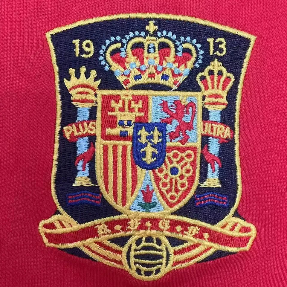 2008 Spain Home Red Retro Soccer Jersey Detail 1