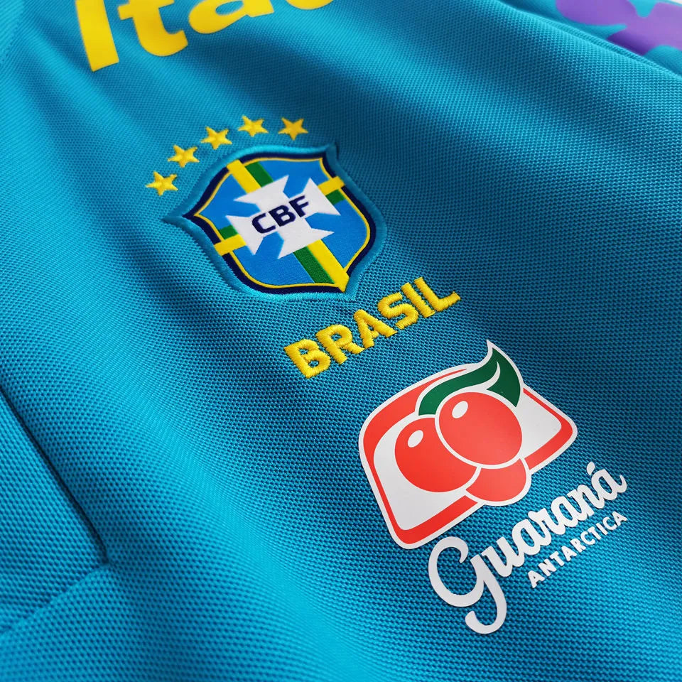 2021/22 Brazil Light Blue POLO Soccer Jersey有钮 Detail 2