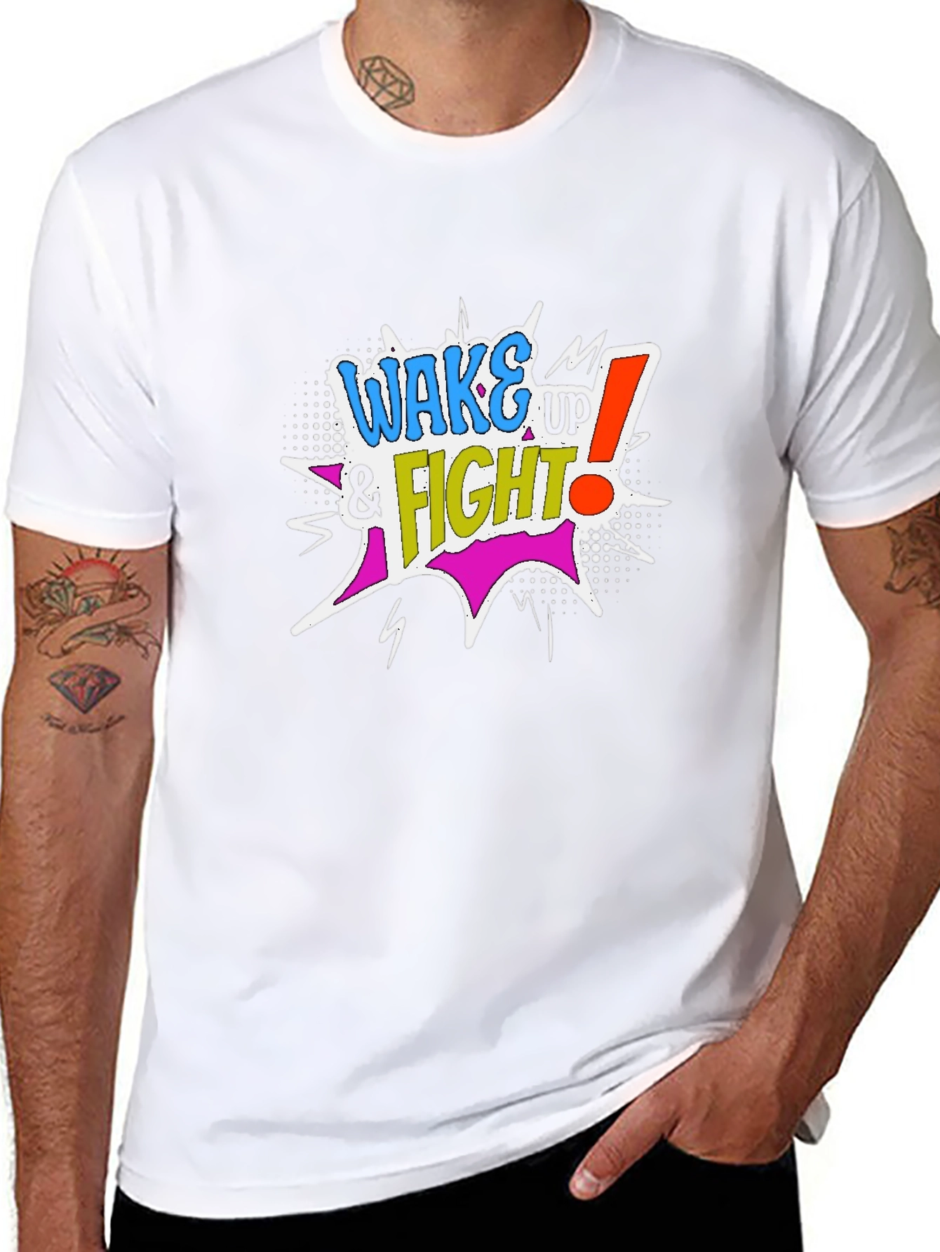 Wake Up & Fight Graphic Tee - Mens Black Cotton T-Shirt