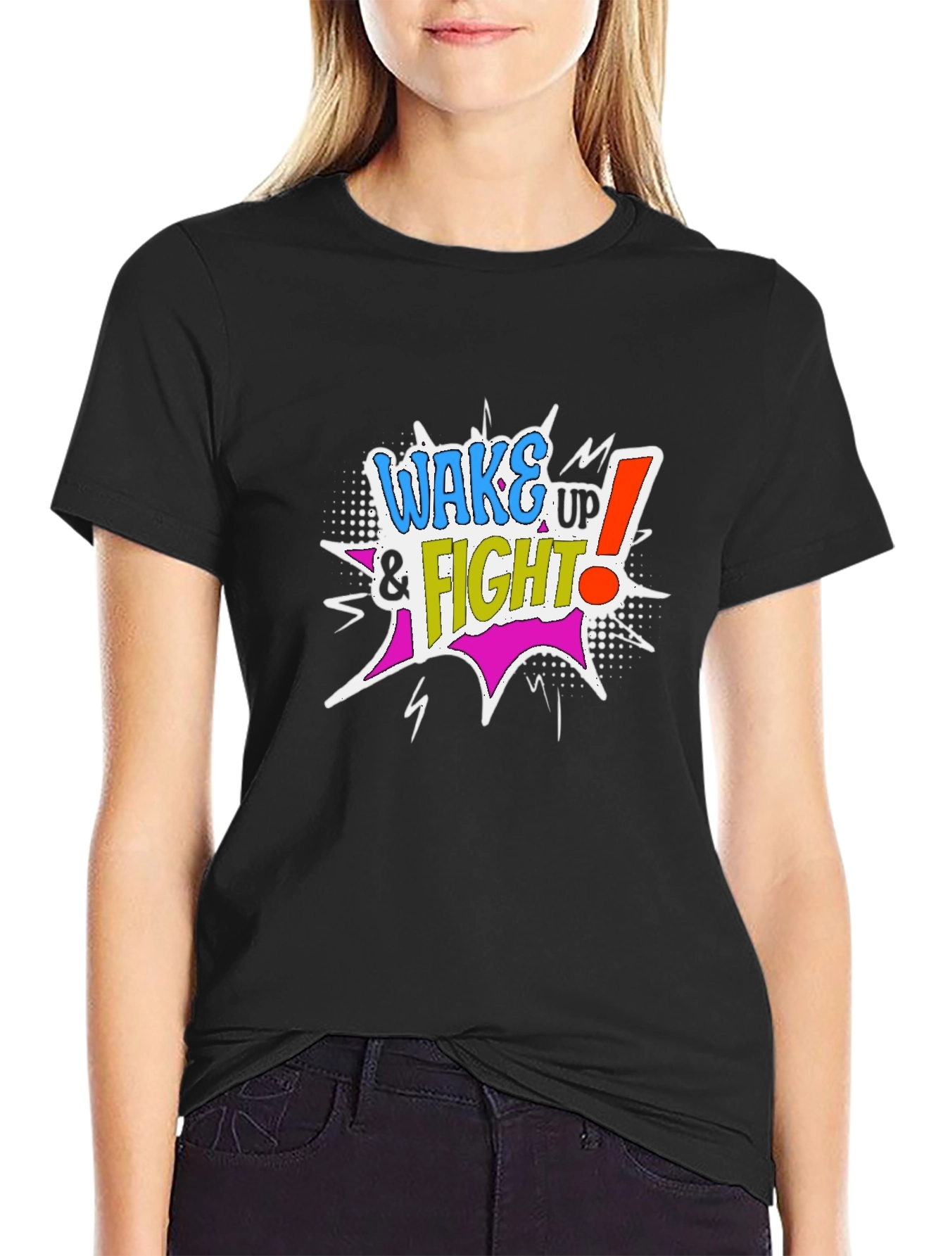 Wake Up & Fight Graphic Tee - Mens Black Cotton T-Shirt