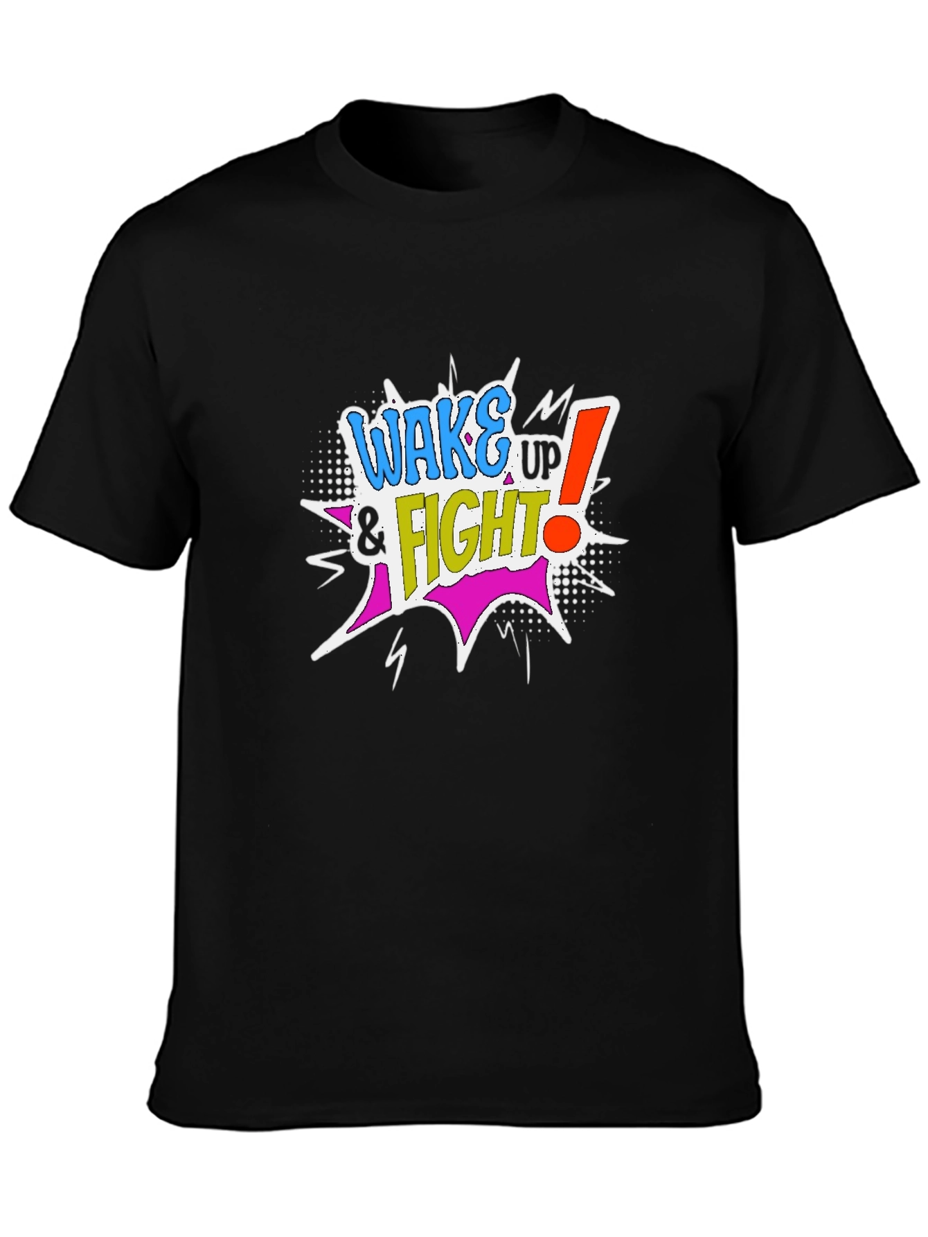 Wake Up & Fight Graphic Tee - Mens Black Cotton T-Shirt