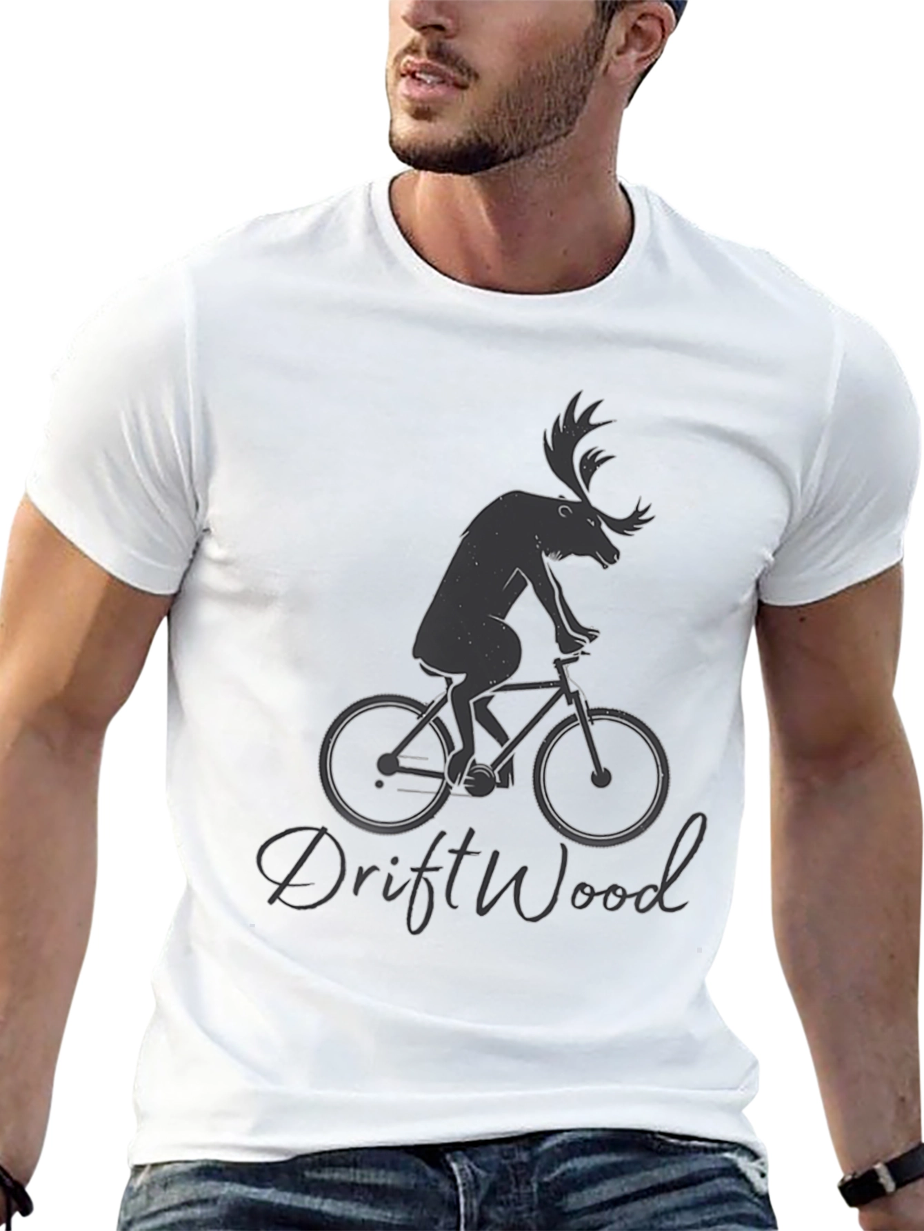 Moose on Bike Graphic Tee - Driftwood Design