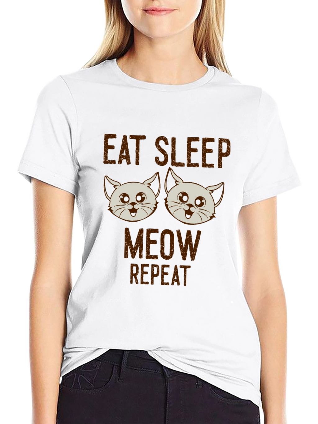 Eat Sleep Meow Repeat Cat T-Shirt