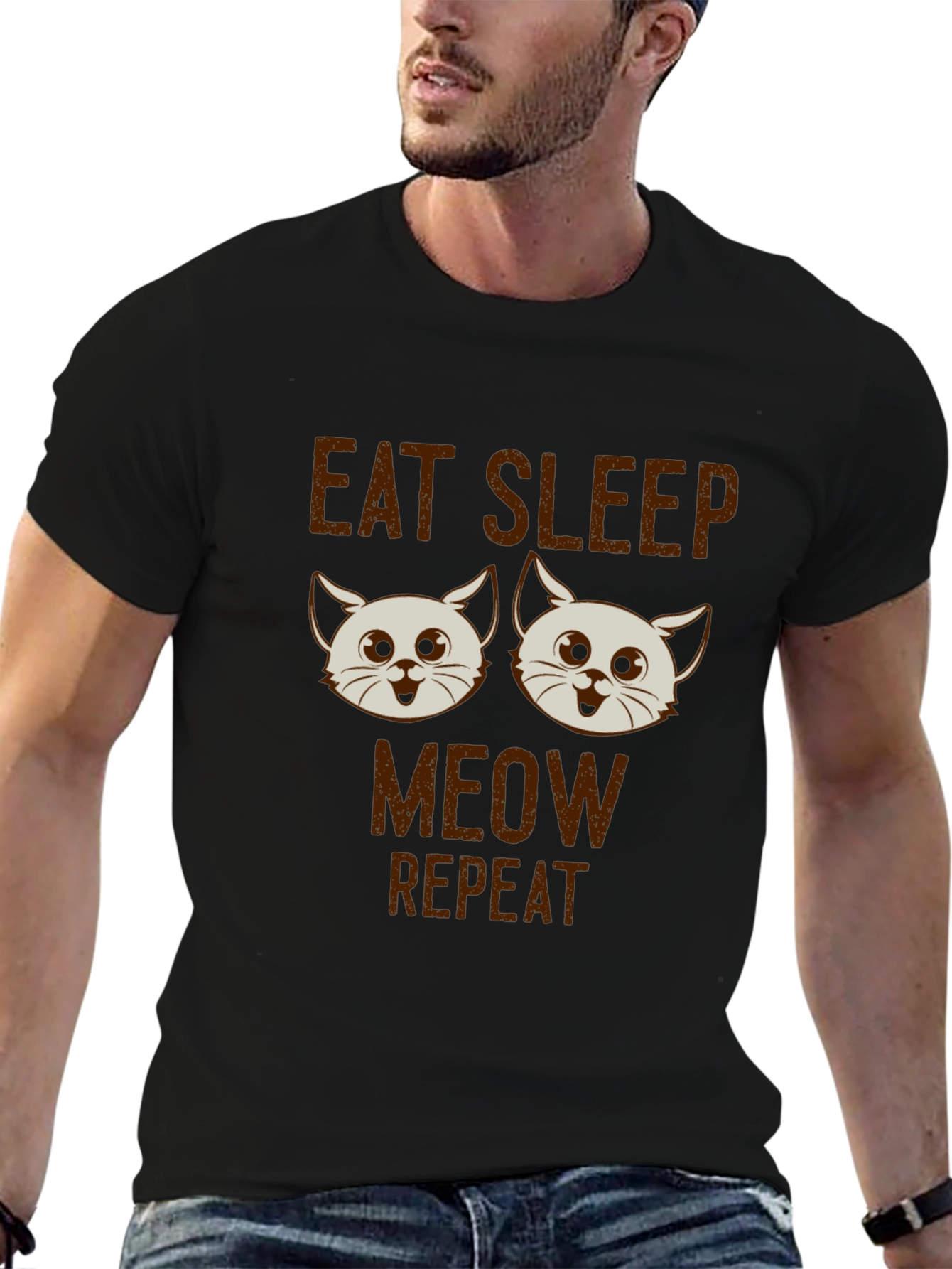 Eat Sleep Meow Repeat Cat T-Shirt