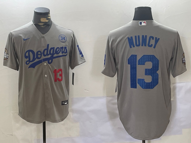 Men's Los Angeles Dodgers Max Muncy #13 Gray Game Player Jerseys