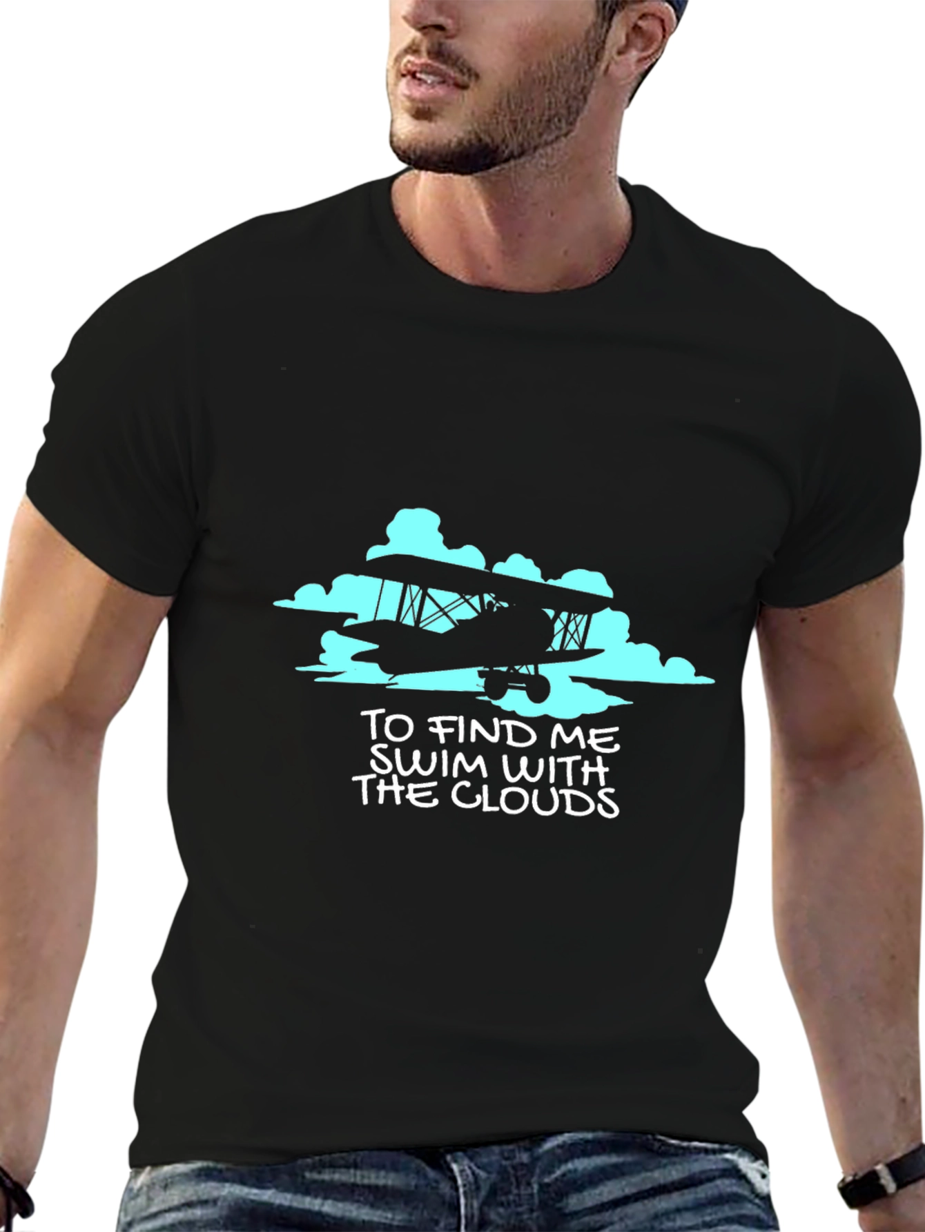 Fly High Tee - Vintage Airplane & Clouds Graphic T-Shirt