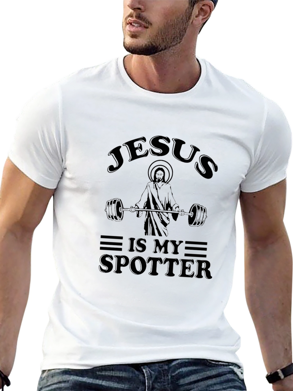 Jesus Is My Spotter Black Graphic Tee