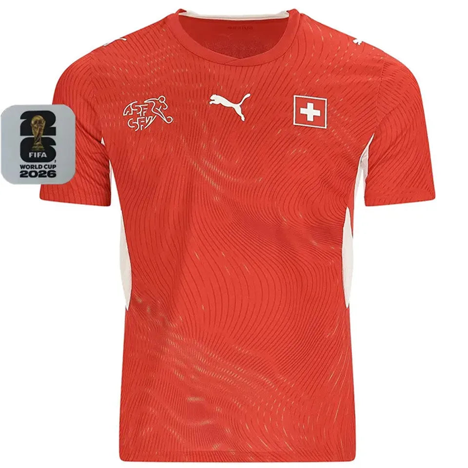 2026/27 Switzerland Home Red Fans Soccer Jersey (Have Right Patch 有右臂章 白底黑字） Front