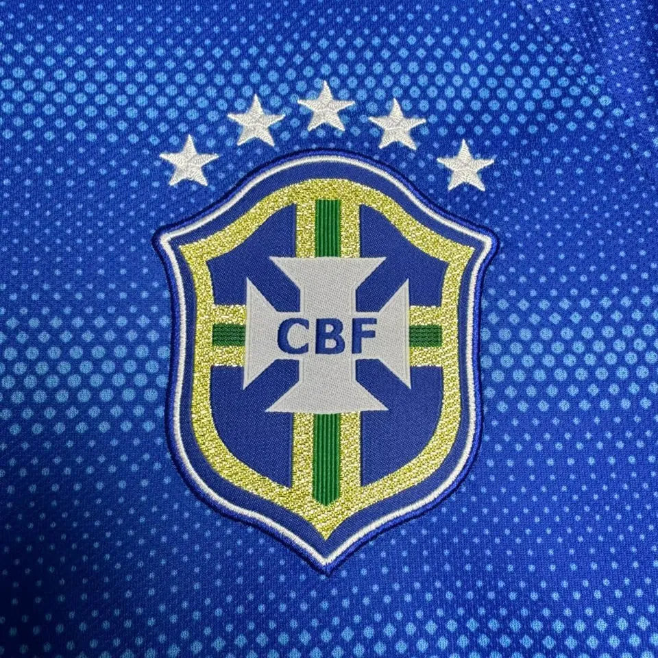 2014 Brazil Away Blue Retro Soccer Jersey Detail 2