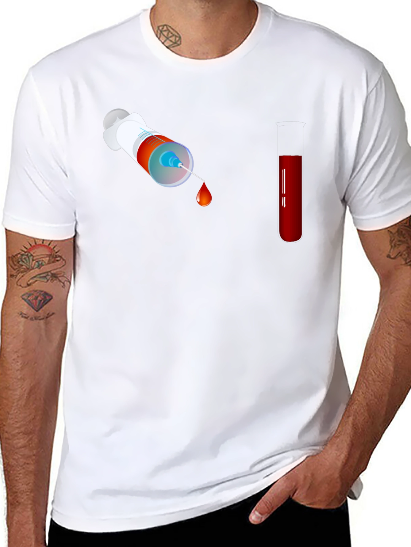 Novelty Medical Tee: Syringe & Blood Test