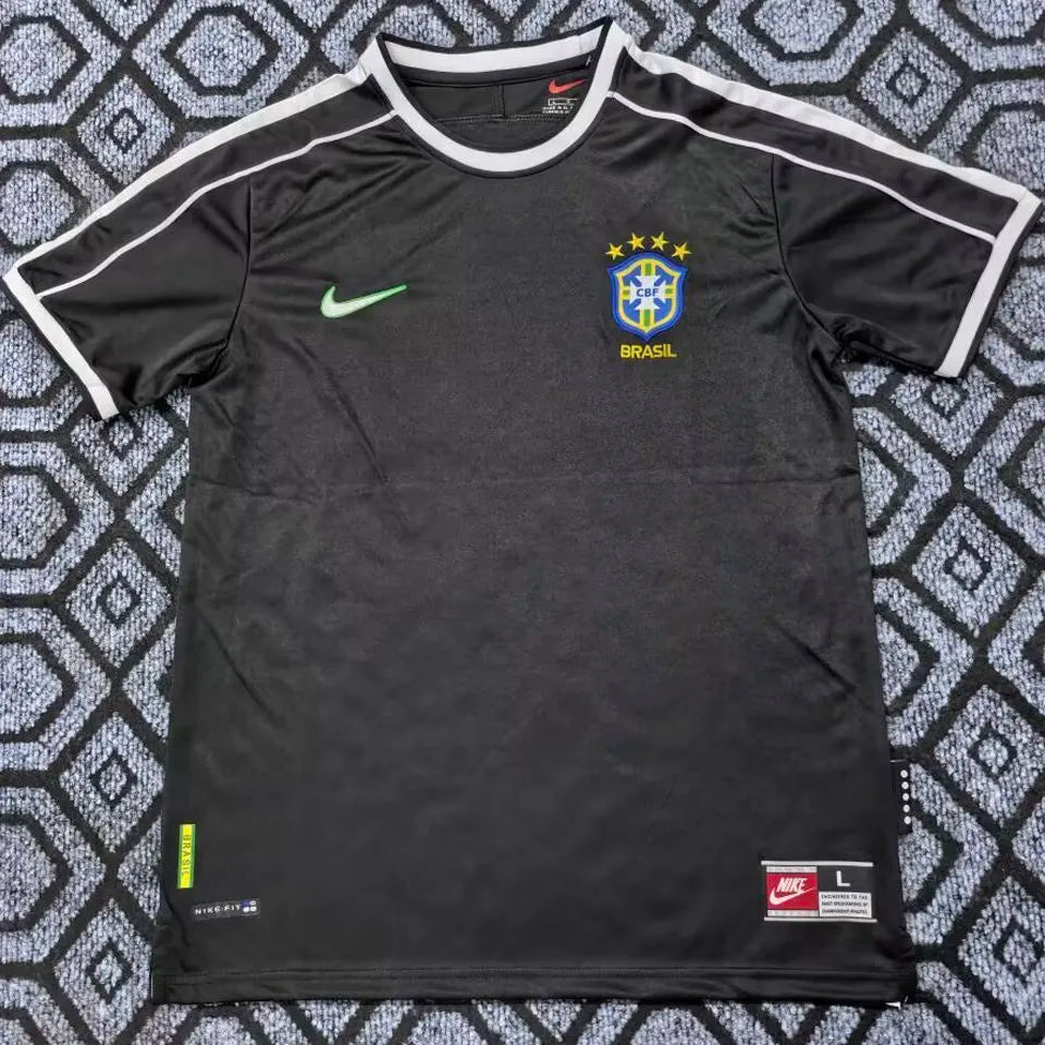 1998 Brazil Black Retro Soccer Jersey Front