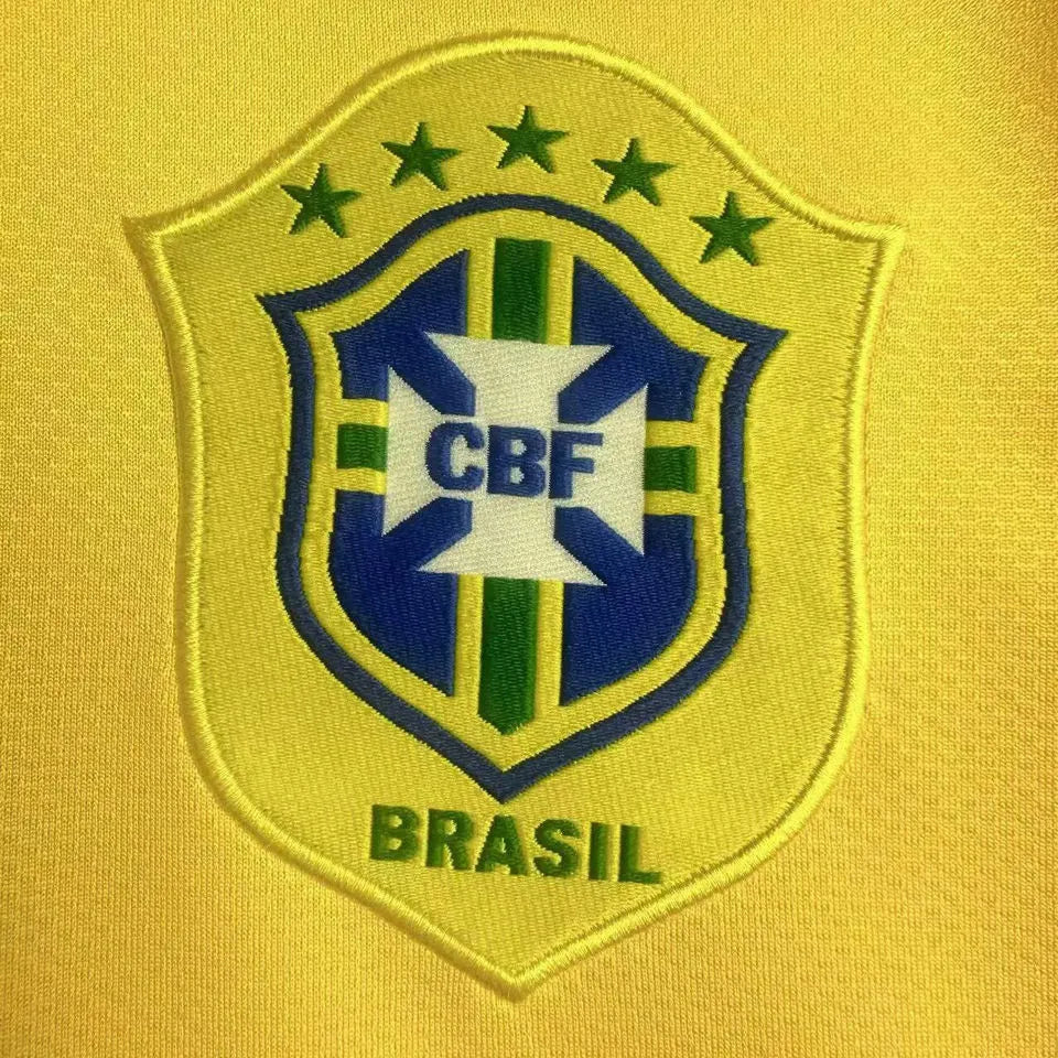 2006 Brazil Home Yellow Retro Long Sleeve Soccer Jersey Detail 4