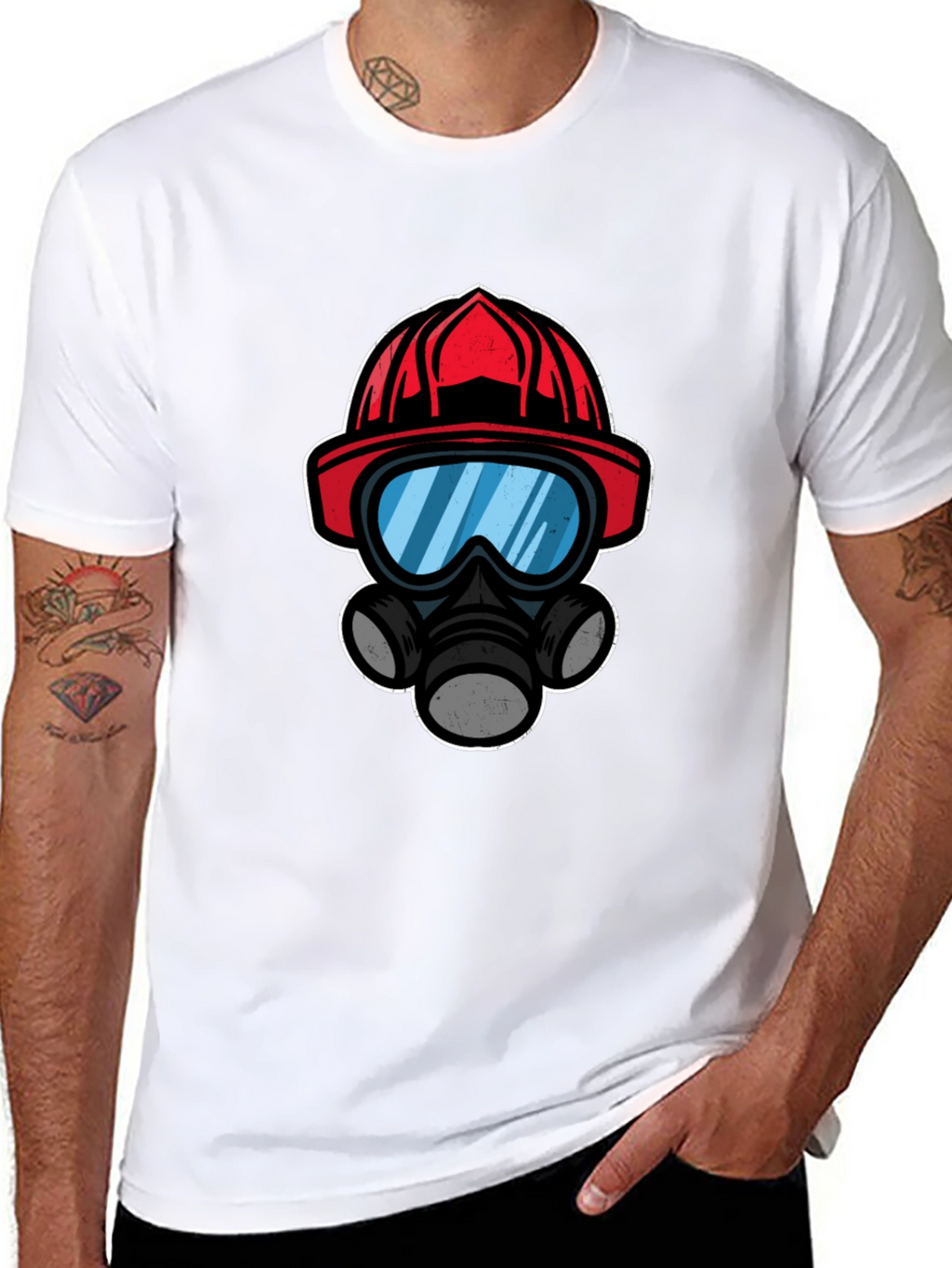 Firefighter Helmet Mask T-Shirt - Black
