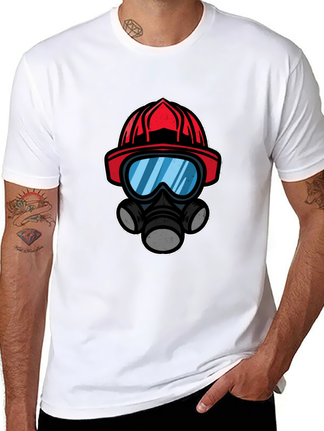 Firefighter Helmet Mask T-Shirt - Black