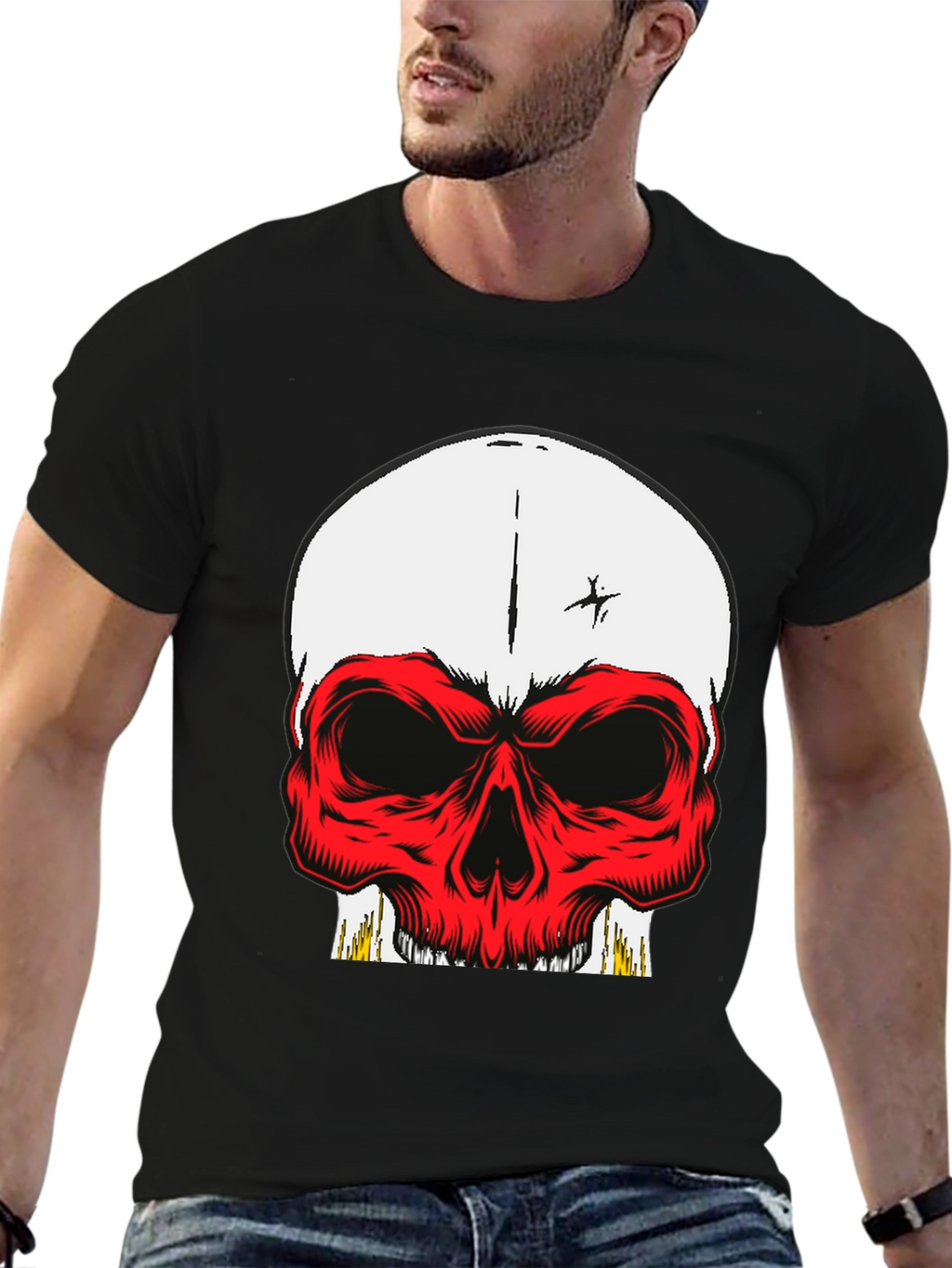 Skull Graphic Tee - Bold Red Design