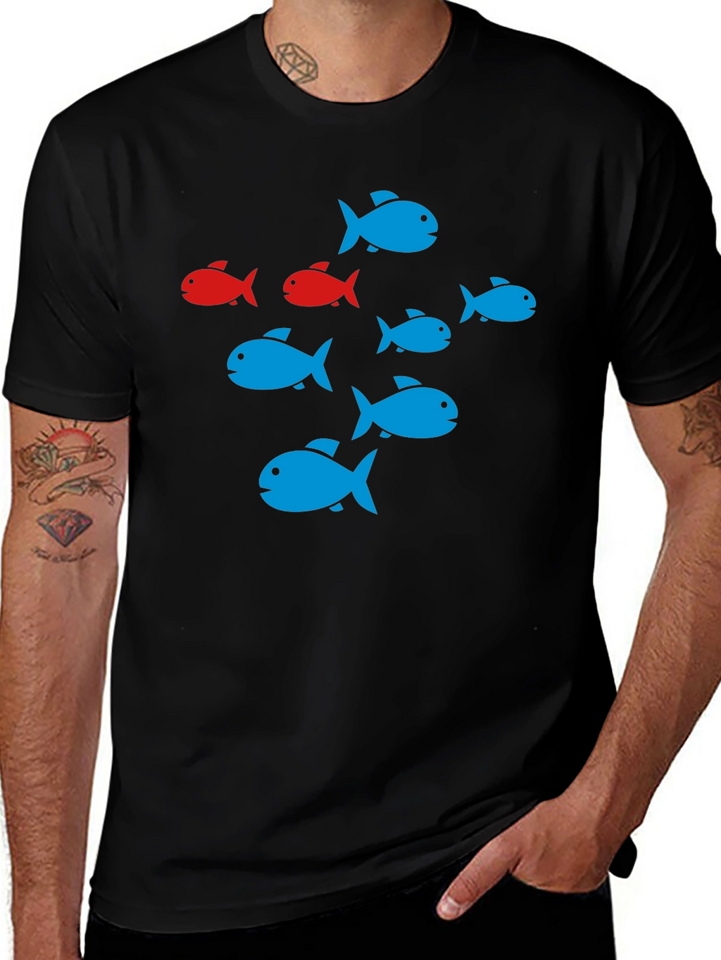 School of Fish Graphic Black T-Shirt