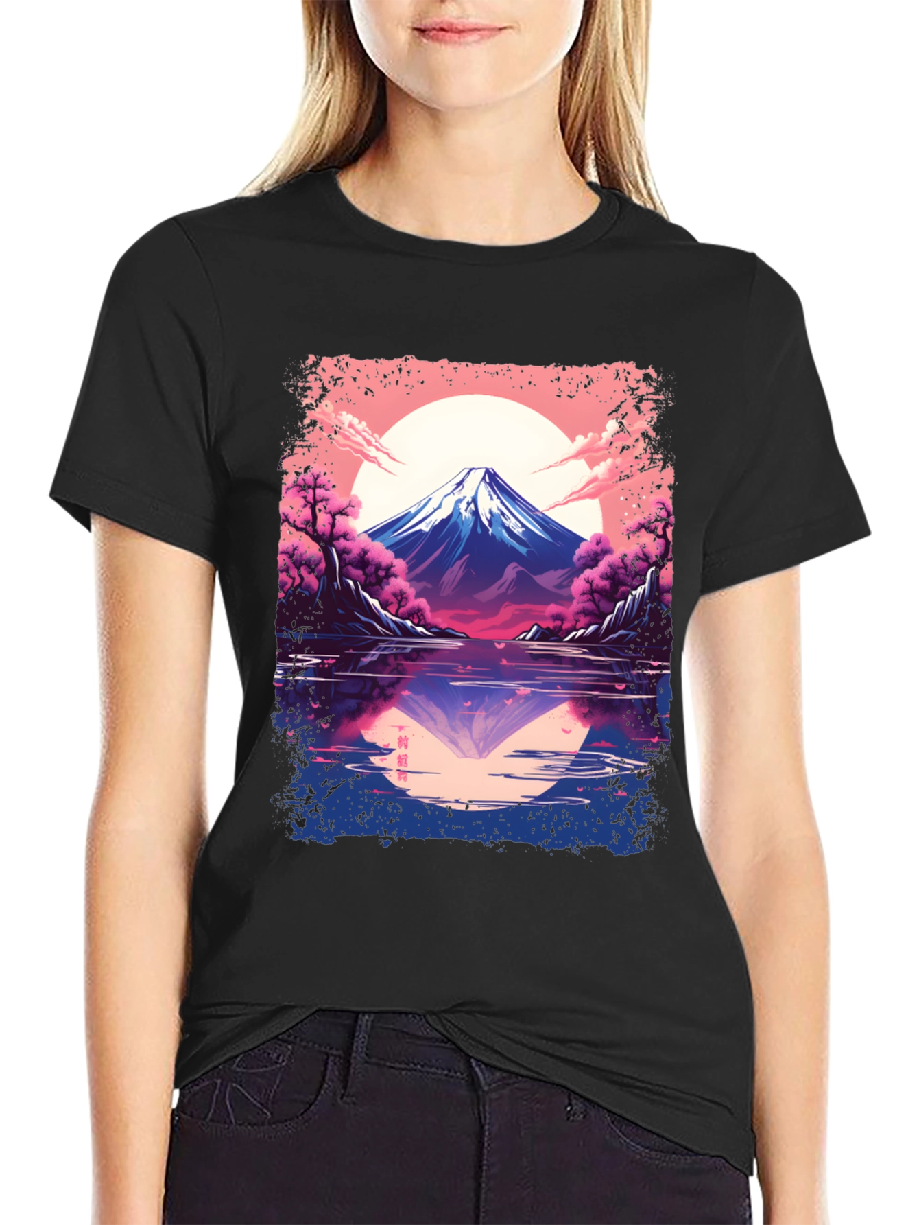 Mount Fuji Reflection Graphic Tee - Black
