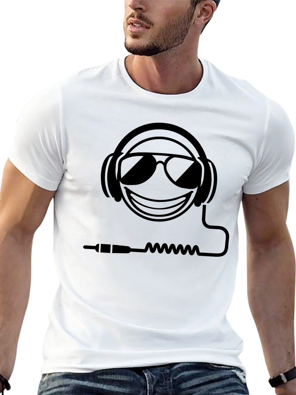 Cool Emoji Headphones T-Shirt - Black Graphic Tee