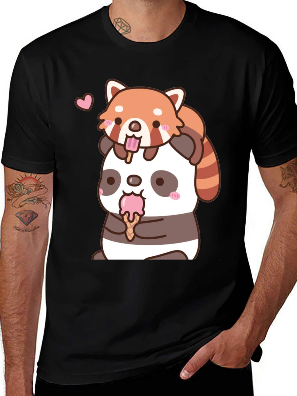 Kawaii Panda & Red Panda Ice Cream T-Shirt