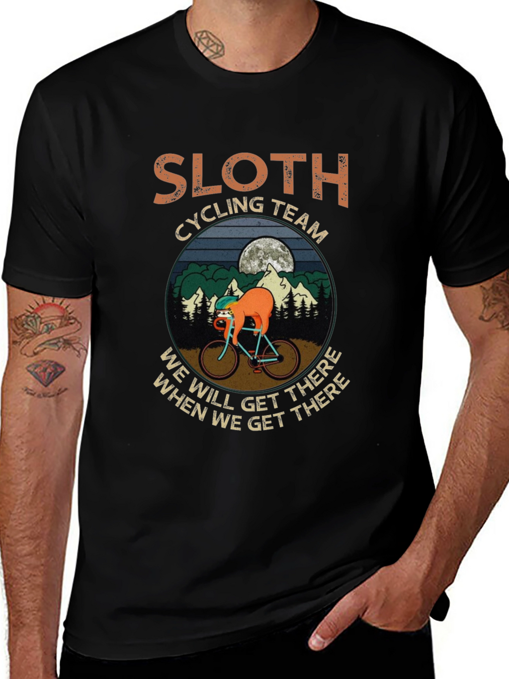 Sloth Cycling Team Black T-Shirt - Unisex