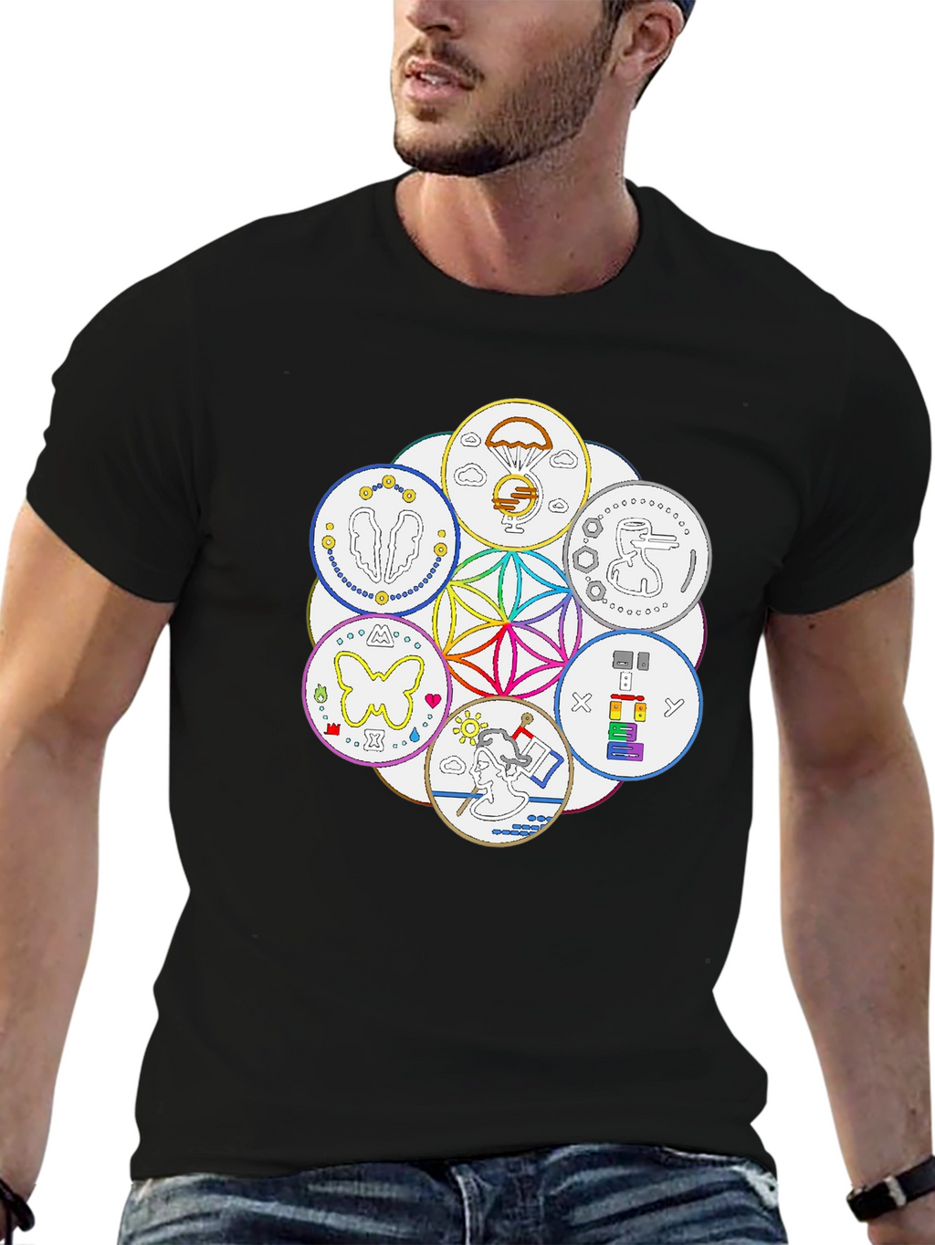Unique Symbol Circle Graphic Tee - Black