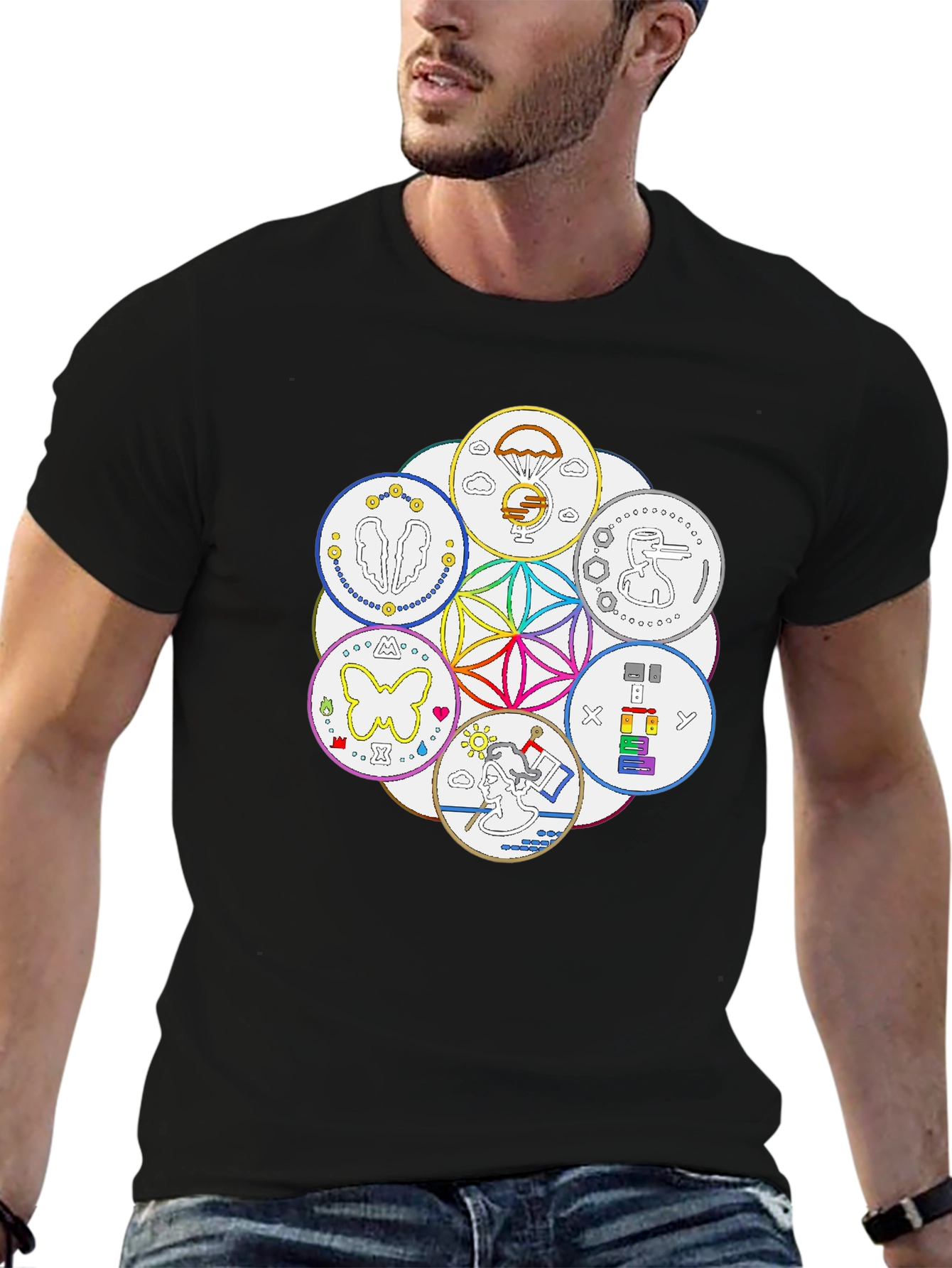 Unique Symbol Circle Graphic Tee - Black