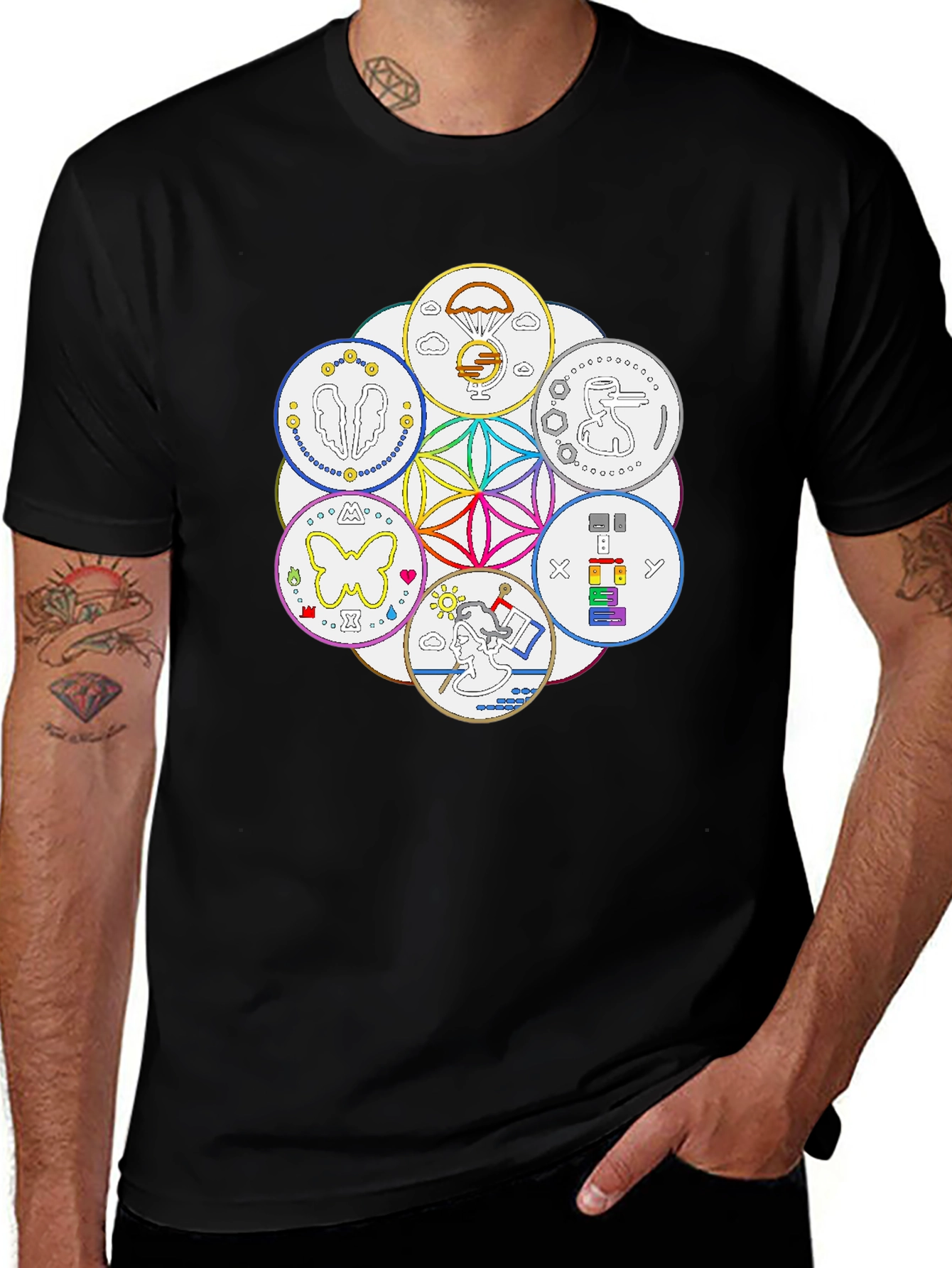 Unique Symbol Circle Graphic Tee - Black