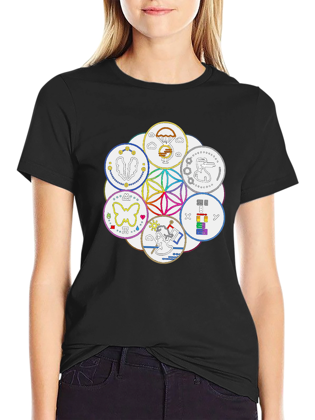 Unique Symbol Circle Graphic Tee - Black