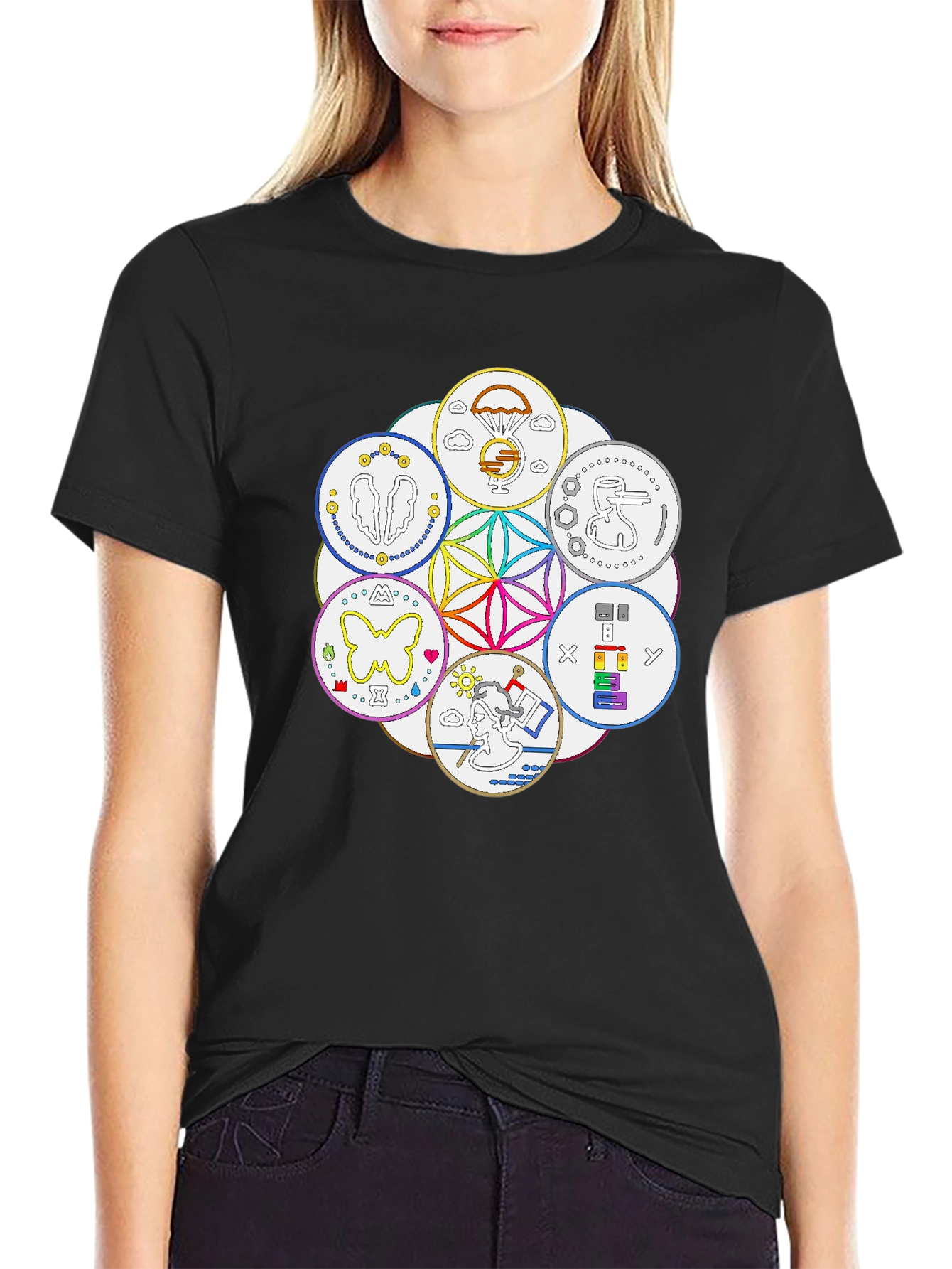 Unique Symbol Circle Graphic Tee - Black