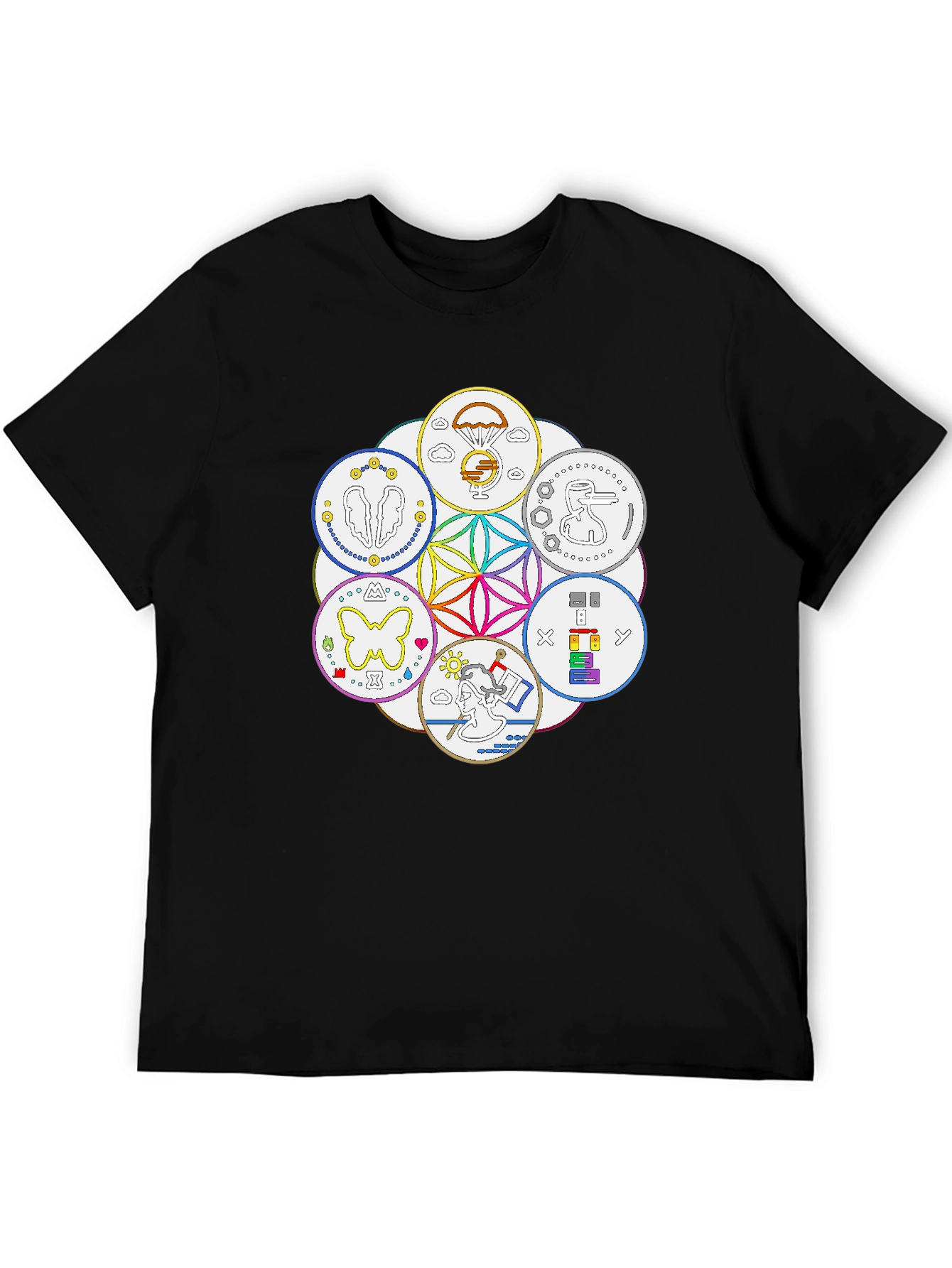 Unique Symbol Circle Graphic Tee - Black