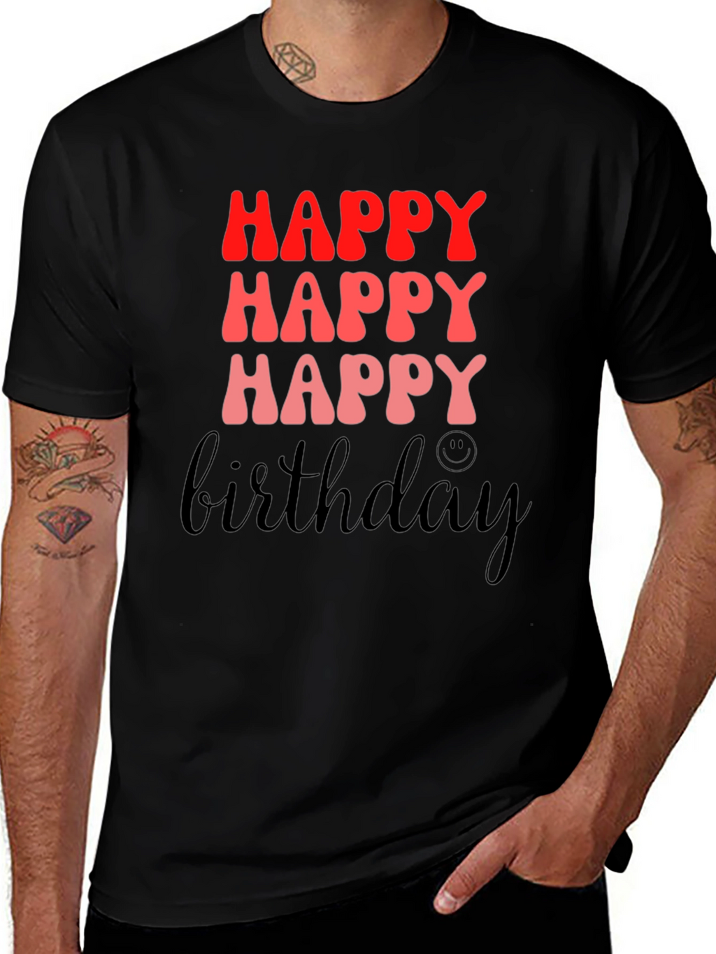 Happy Birthday Black Graphic T-Shirt