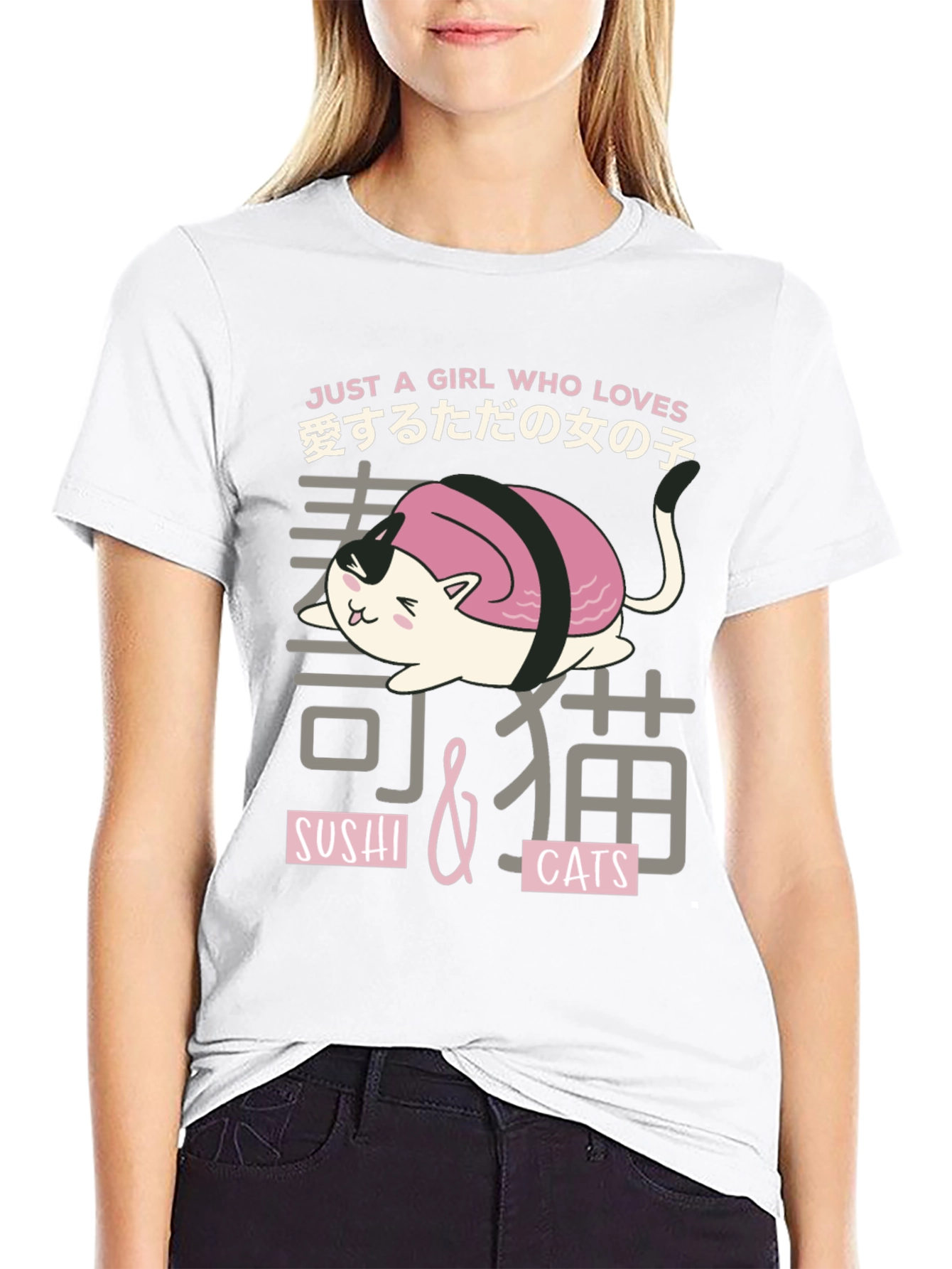 Sushi Cat Graphic Tee - Just a Girl Who Loves Cats & Sushi T-Shirt