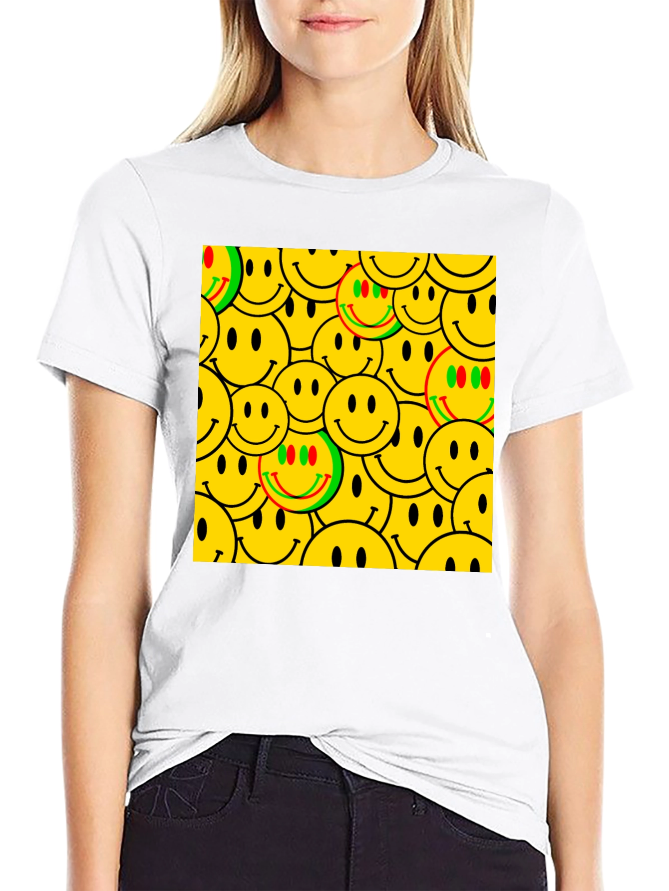 Smiley Face Pattern Black T-Shirt