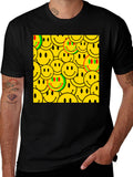 Smiley Face Pattern Black T-Shirt