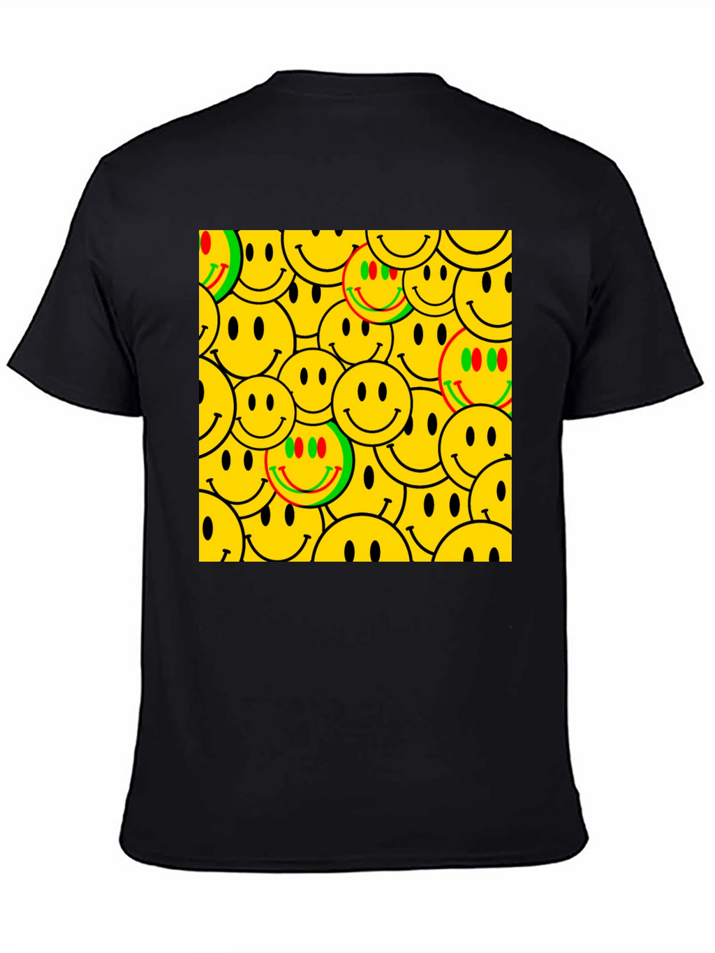 Smiley Face Pattern Black T-Shirt