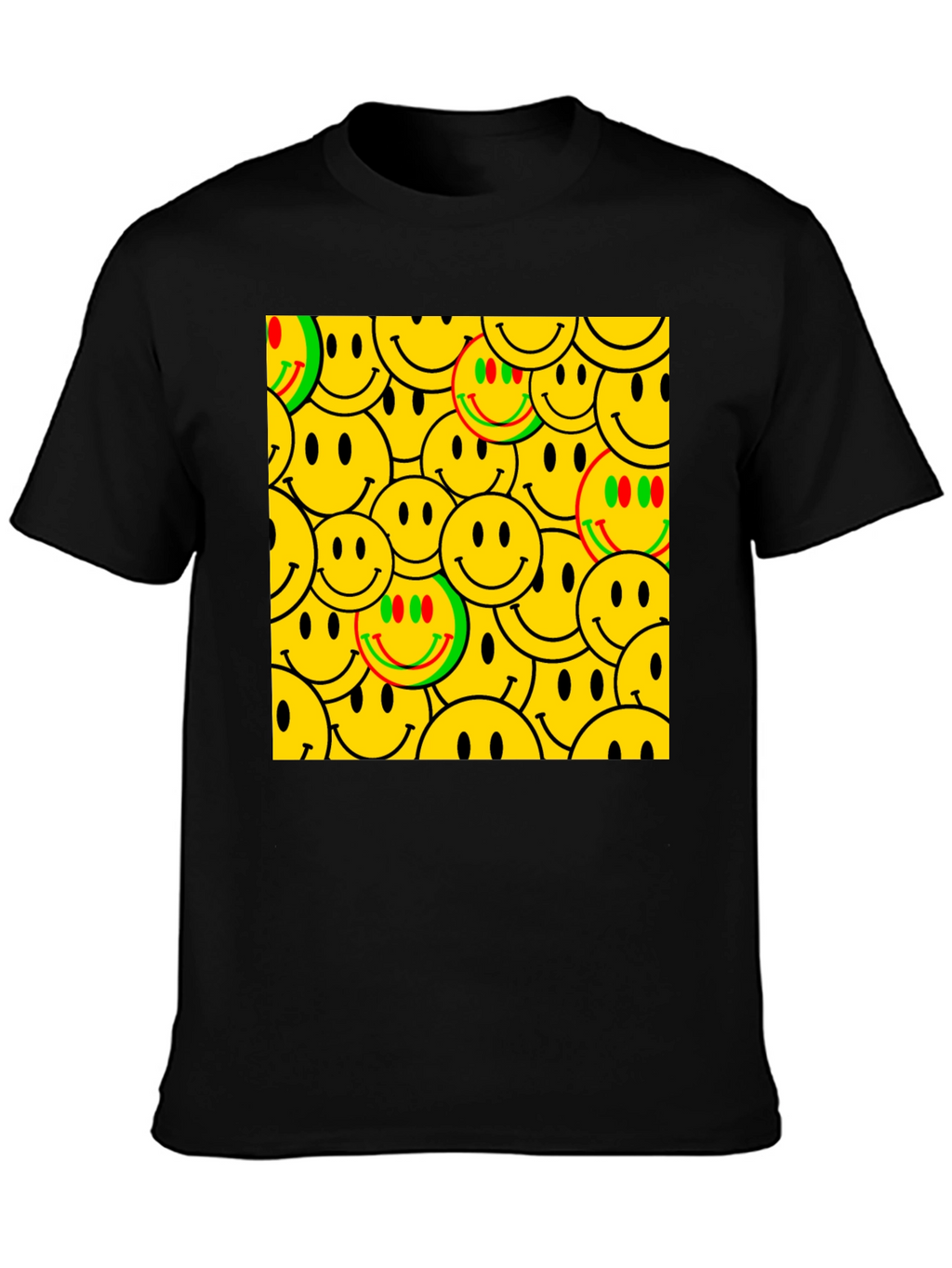 Smiley Face Pattern Black T-Shirt