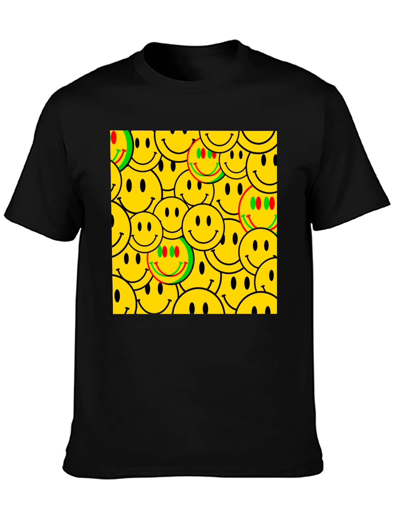 Smiley Face Pattern Black T-Shirt