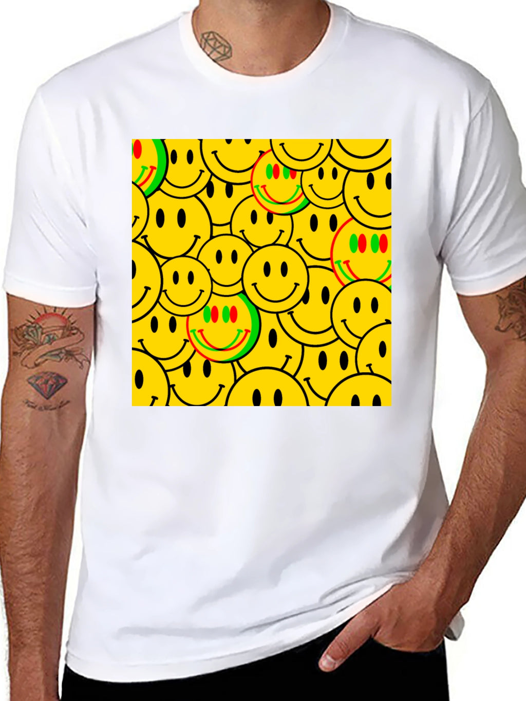 Smiley Face Pattern Black T-Shirt